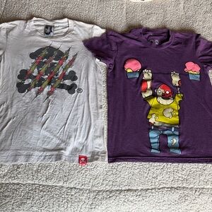 Johnny Cupcakes White and Purple Graphic Tees